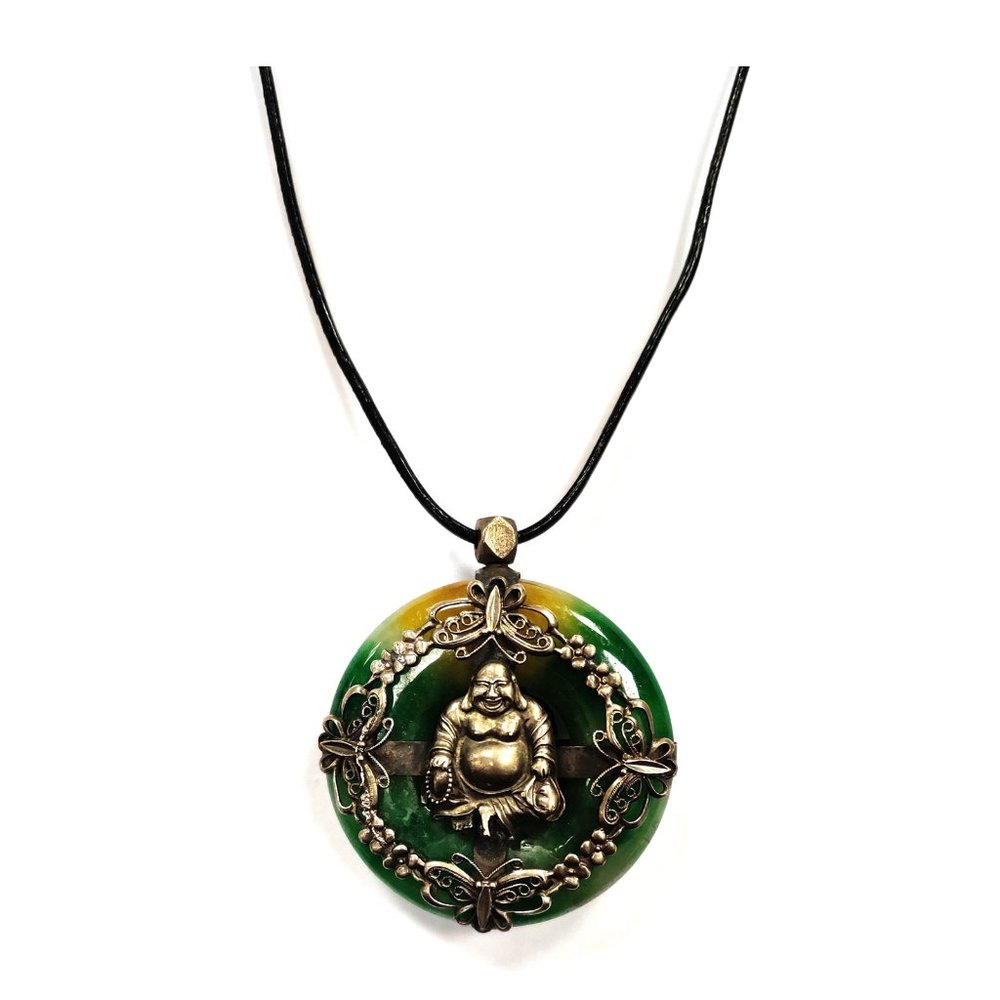 Tigerstars Vintage Round Buddha Jade Pendant Necklace